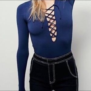 Small Free People Intimately Lace Up Navy Long Sleeve NWT